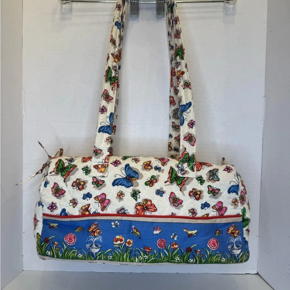Quilted Cotton Duffle Bag with Coin Purse. Butterfly Garden Motif